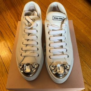 Authentic Miu Miu Platform Sneakers with Bedazzled Toe Cap